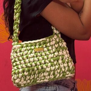 Green and Brown Braided Tote Bag